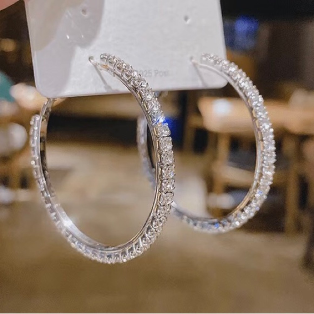 1pair Creative And Exquisite Super Sparkling Large Ring Hoop Earrings